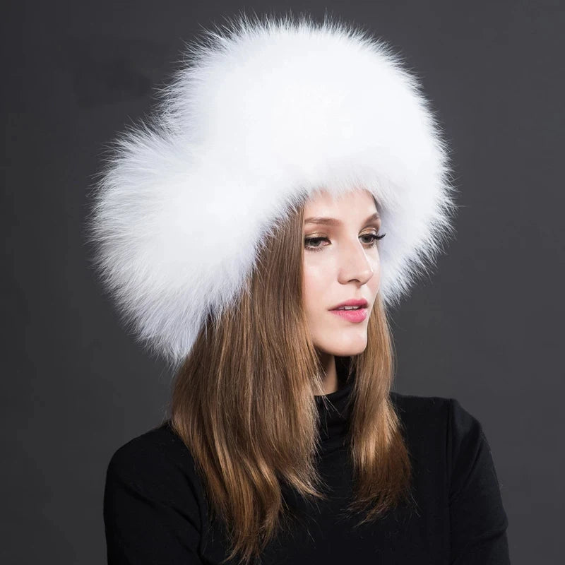 Women Fashion Bomber Pom Pom Real Fox Fur Cap