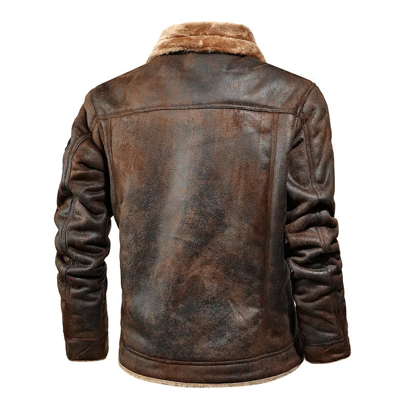 Men's Leather Jacket Winter Fleece Motorcycle