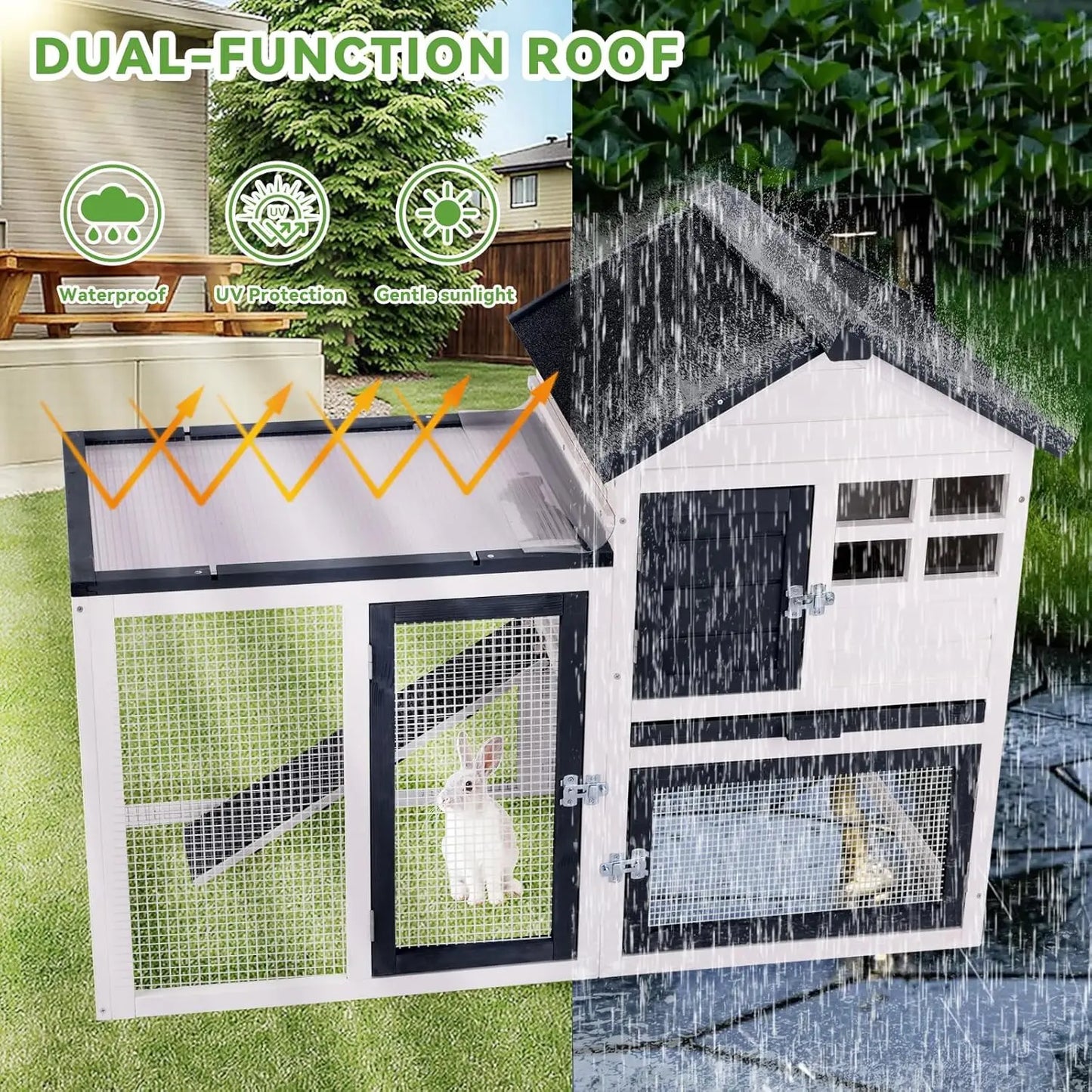 Rabbit Cage Indoor/Outdoor with Metal Mesh Floor & Removable Tray