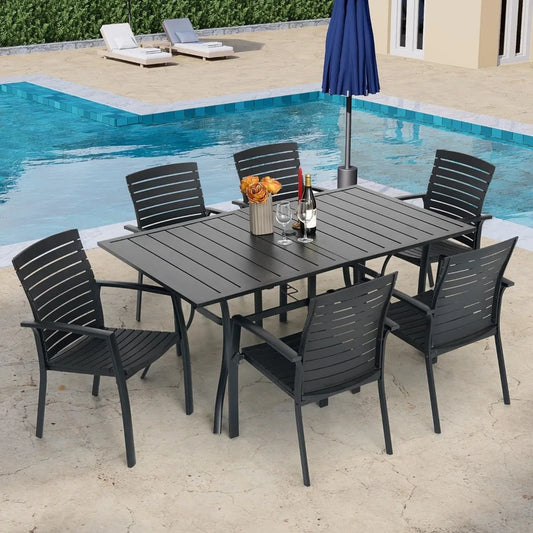 Patio Table Steel Rectangular with Umbrella 63" x 38" x 28" -