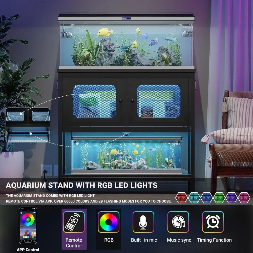 40 Gallon Fish Tank Stand with Power Outlets and Smart LED