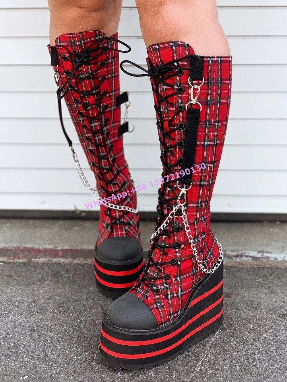 Platform Knee High Boots Thick Soled Round Toe