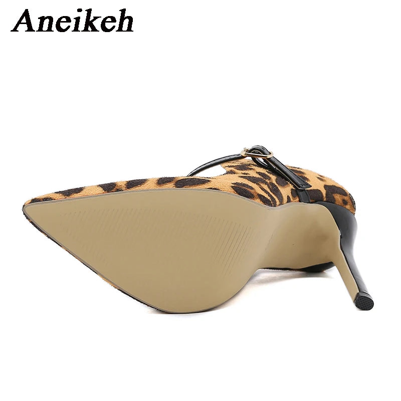 Leopard Print New Stiletto Mules Pumps