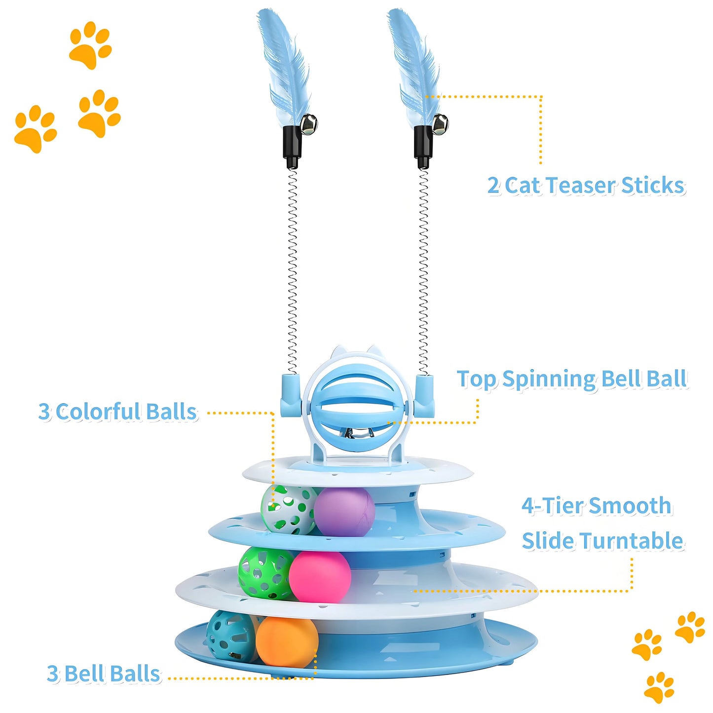 4-Tier Cat Toy - Interactive Spinning Track with LED Balls