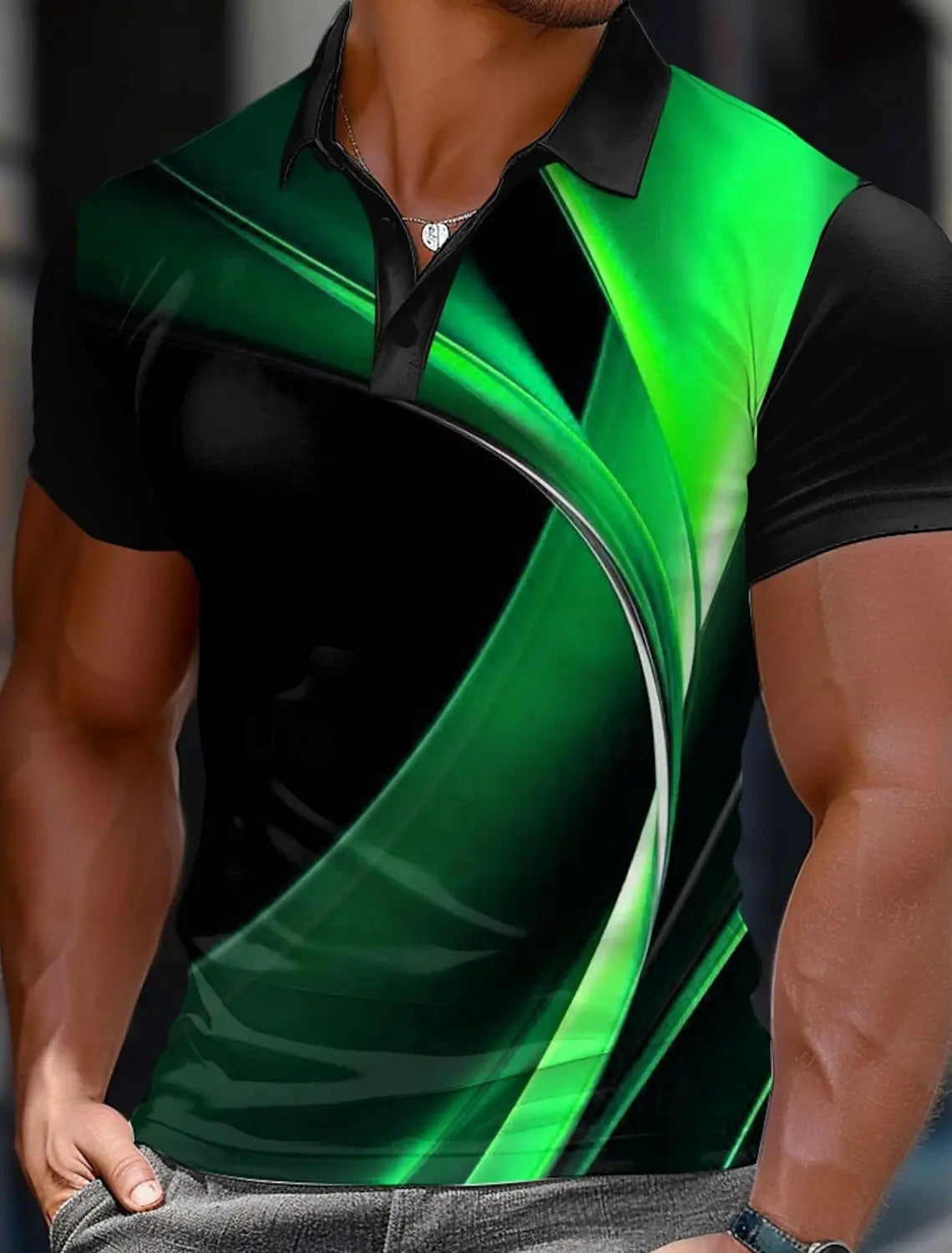 3d Colorful Line Print Short Sleeve Polo Shirt