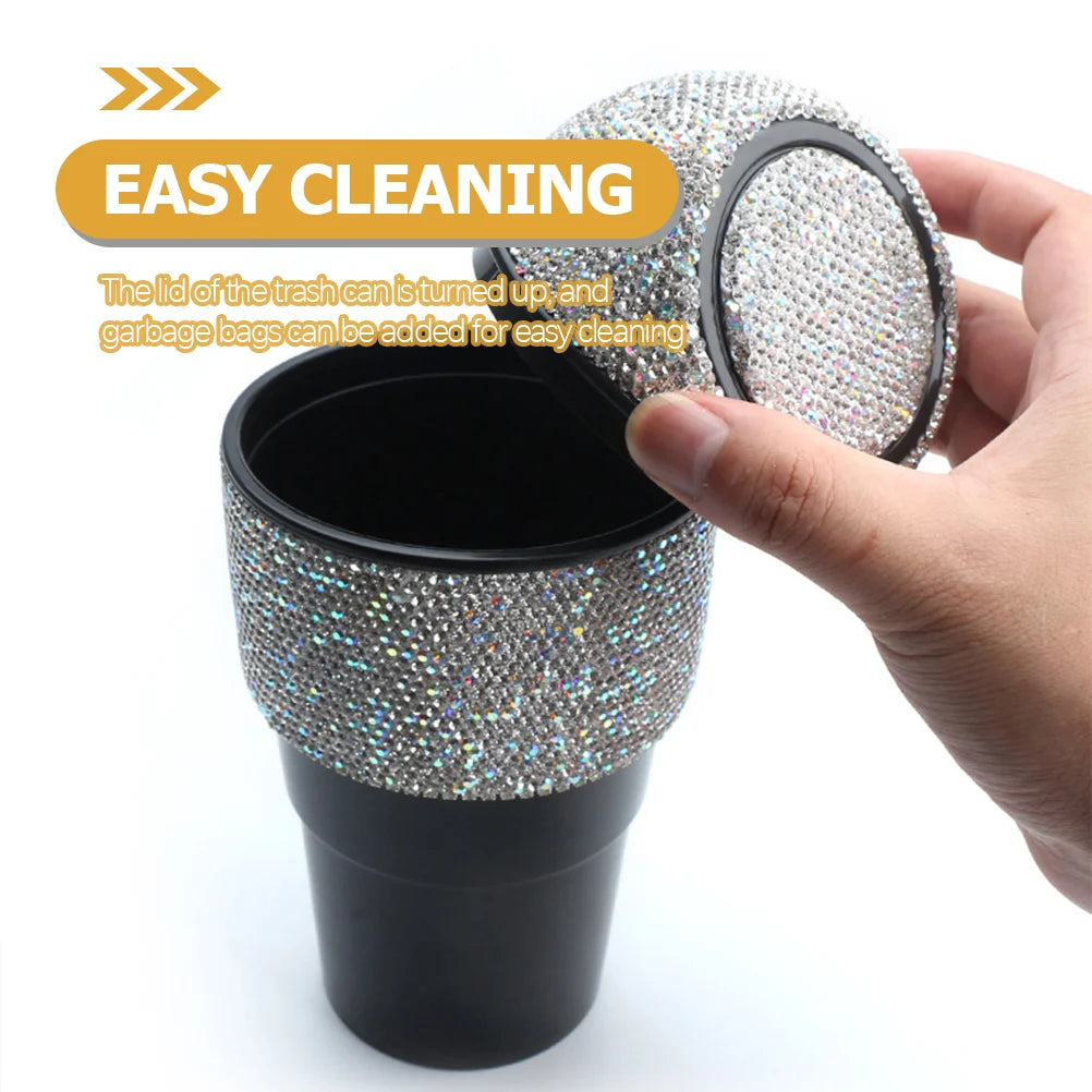 Car Trashcan with Lid Bling Rhinestone