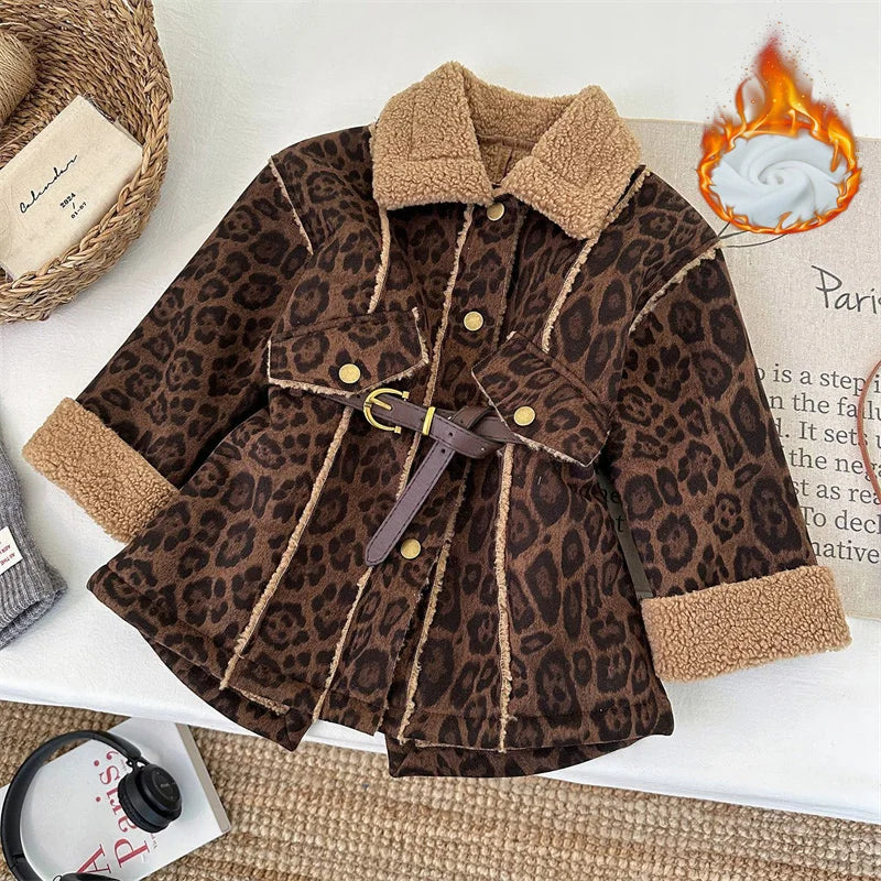 Girls Leopard Print Velvet Jacket