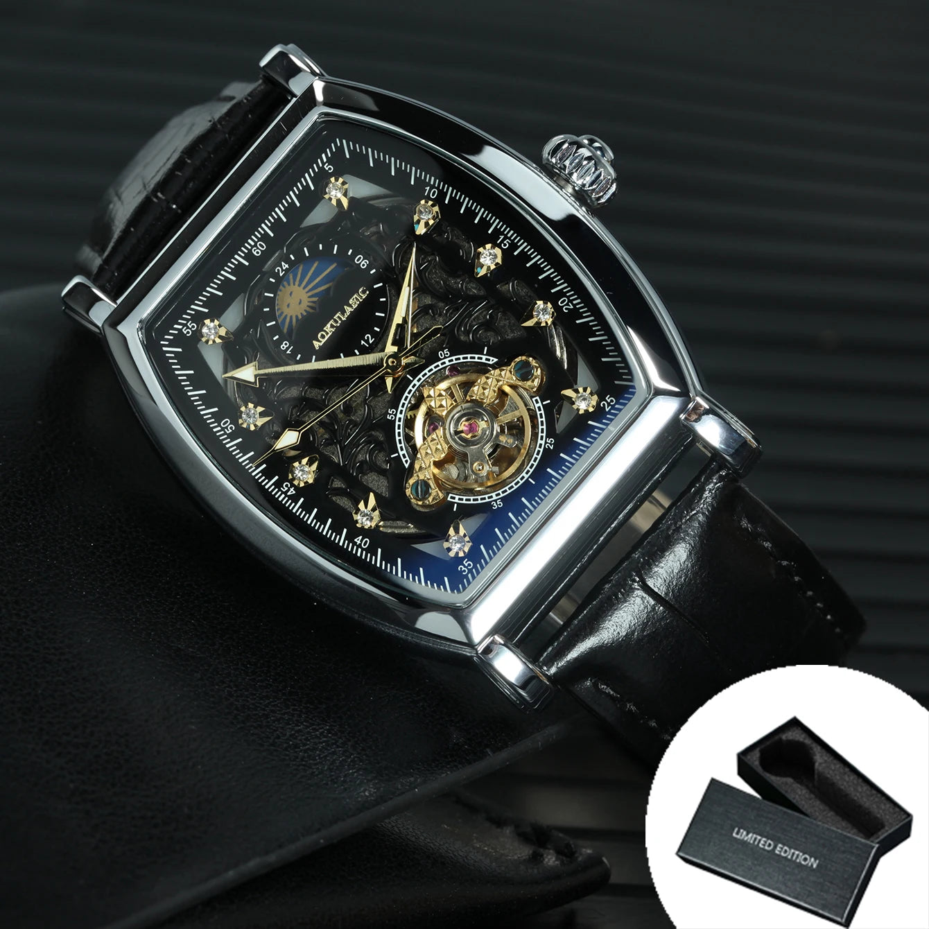 Moon Phase Casual Leather Strap Watch
