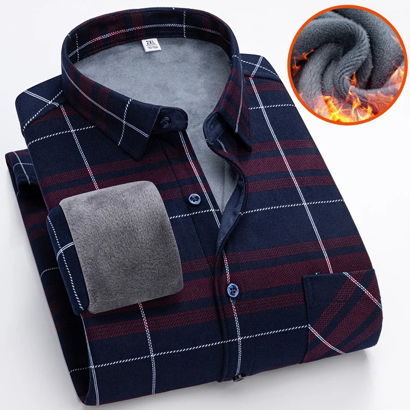 Men Business Plaid Shirt Long Sleeve