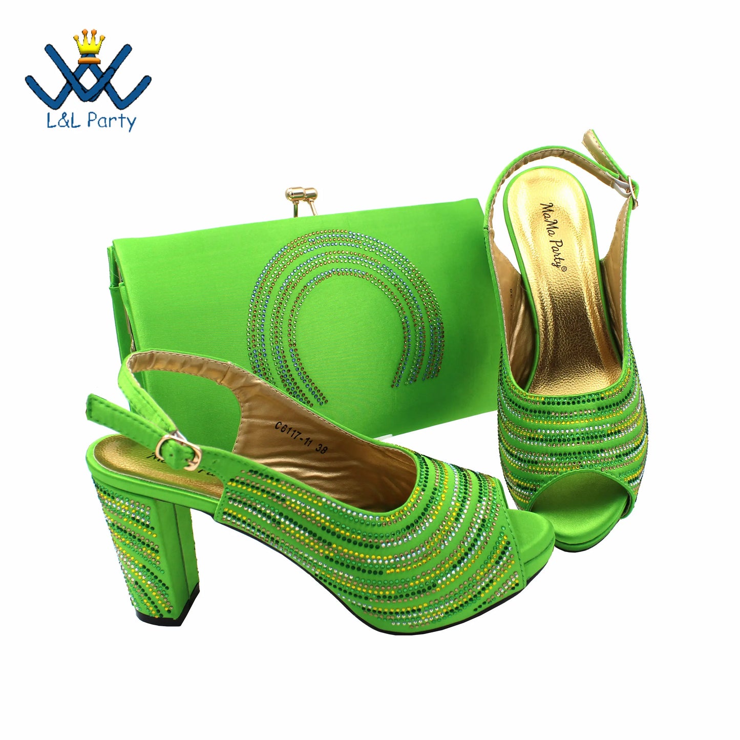 2023 Classics Peep Toe Lemon Green Color Women Shoes and Bag Set