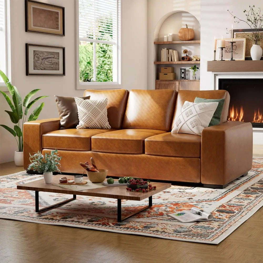 85" Luxury Faux Leather Sofa with Extra Deep Seats
