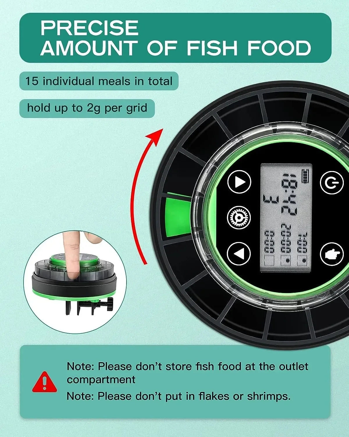 Automatic Fish Feeder w/Timer Rechargeable with USB Cable LCD Display