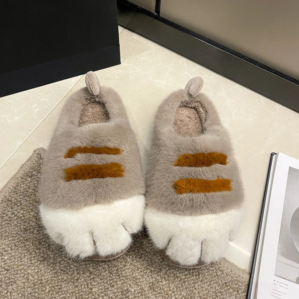 Cat Paw Plush Slip-on House Shoes