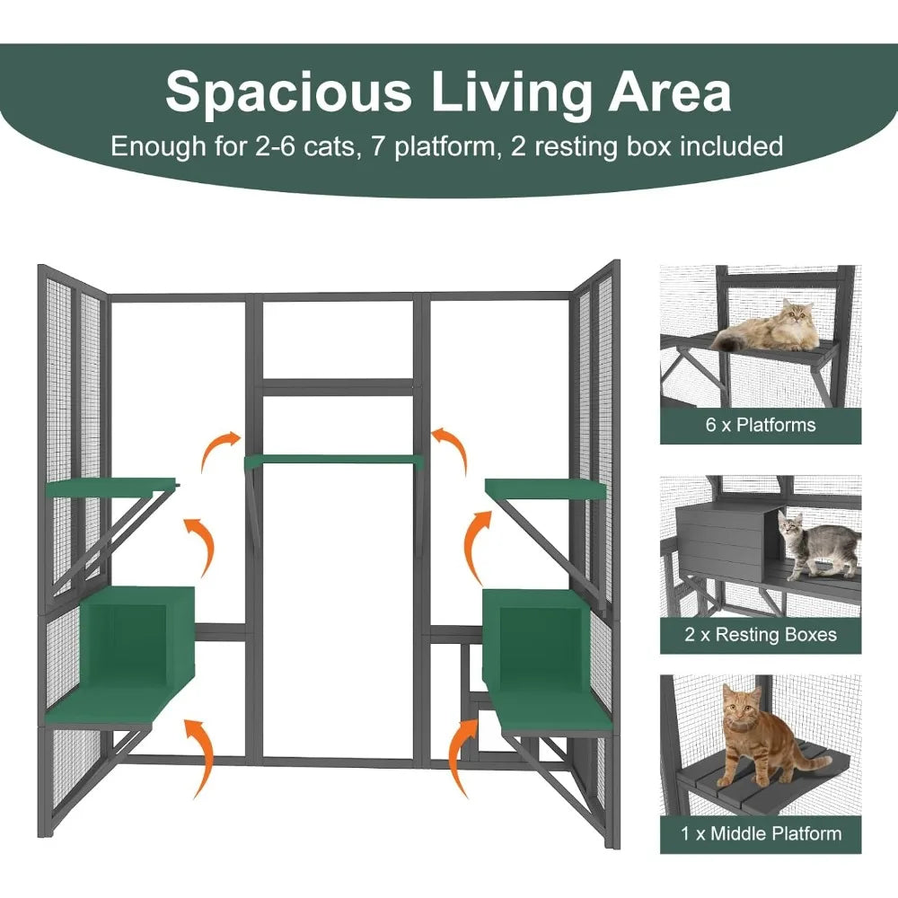 Outdoor Cat Enclosure Waterproof & Sunroof Patio Kitty Habitat