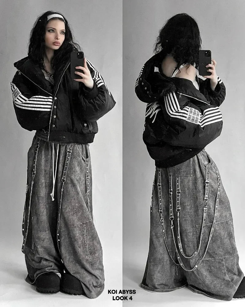 Harajuku Striped Warm Cotton-Padded Jacket