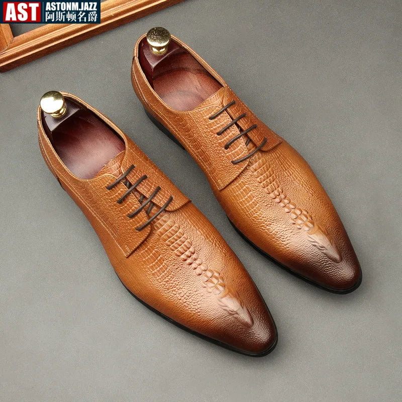 Handmade Genuine Leather Crocodile Pattern Loafers