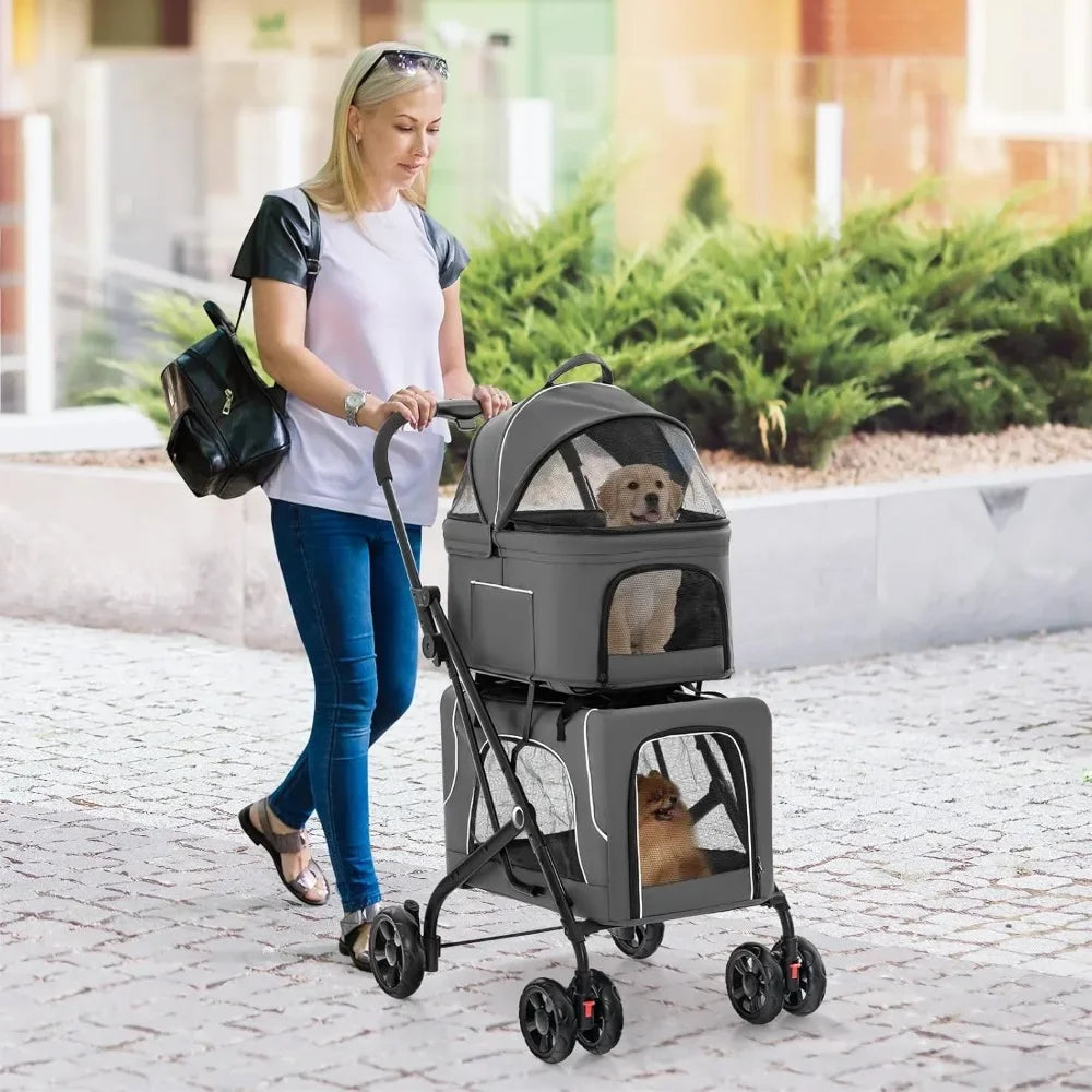 Double Dog, Cat Stroller, with Removable Carrycot