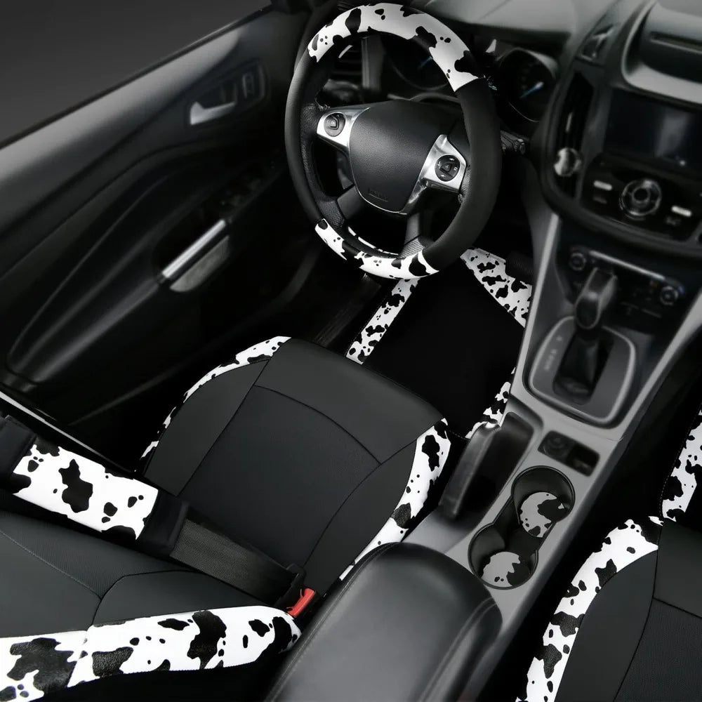 Cow Print Car Accessories Set