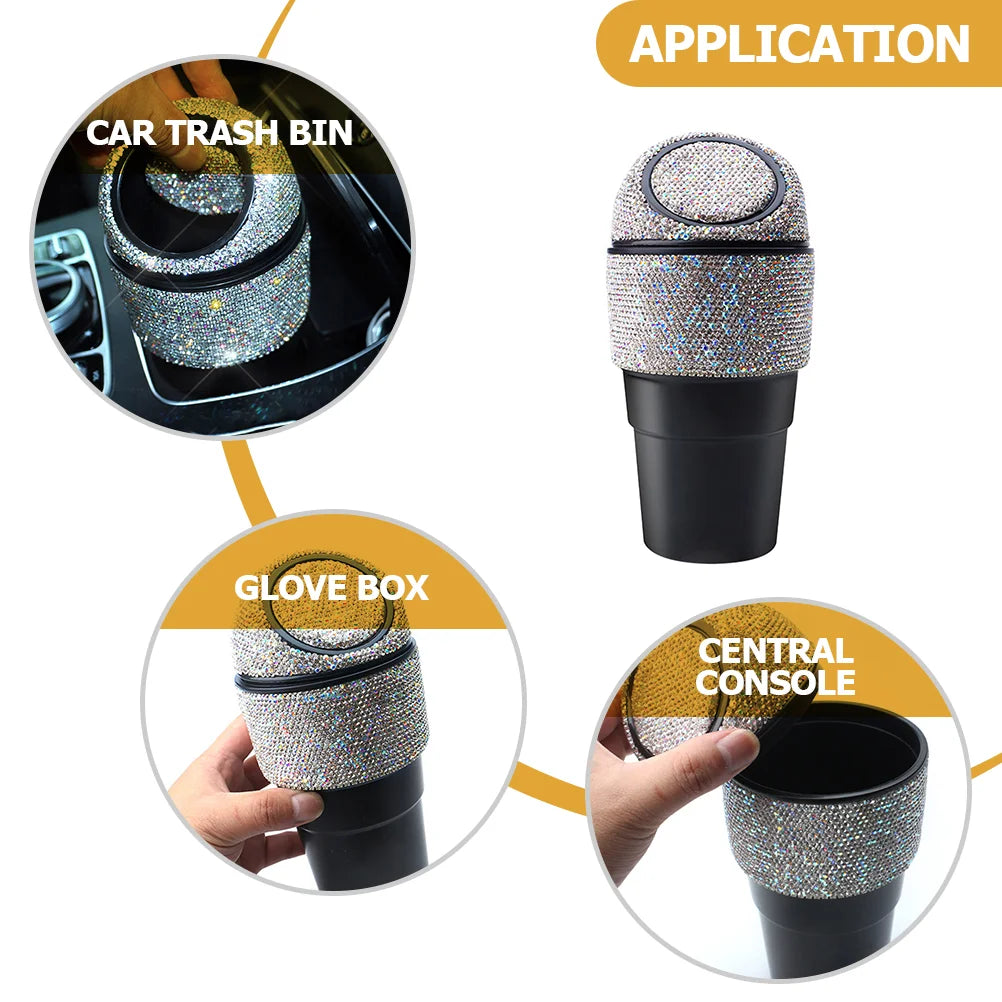 Car Trashcan with Lid Bling Rhinestone