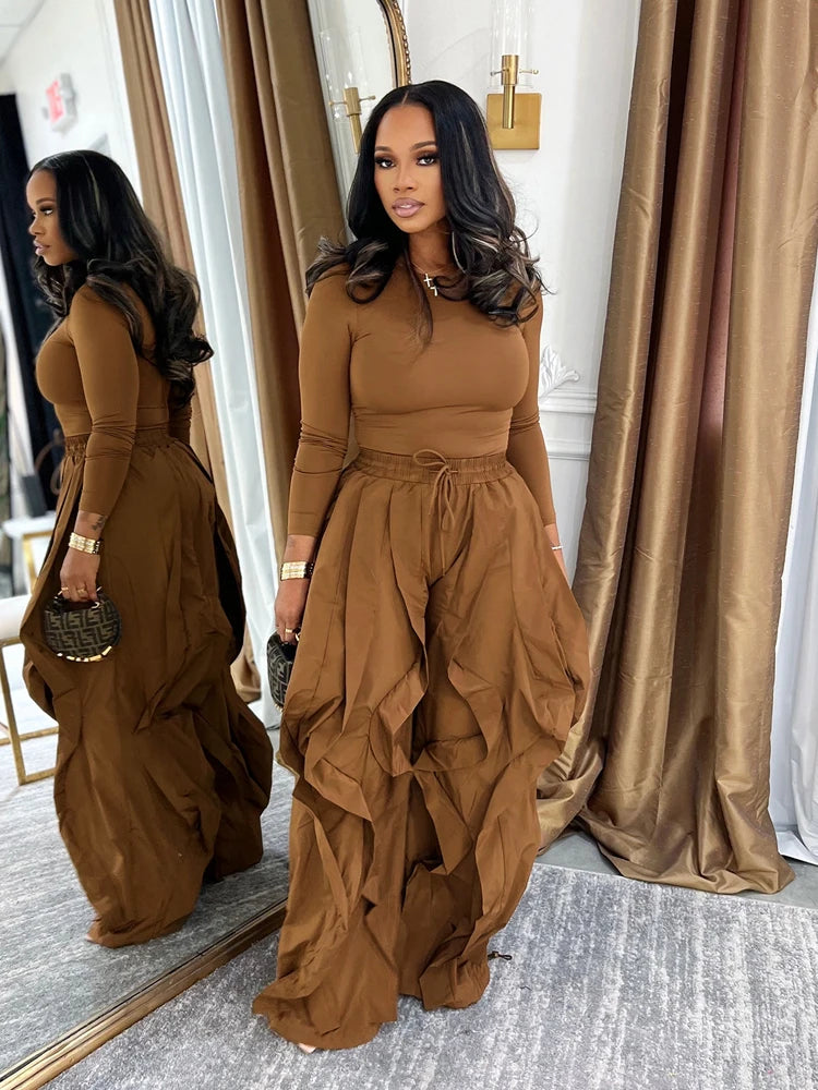 Two Piece Ruffle Drawstring Pants Set