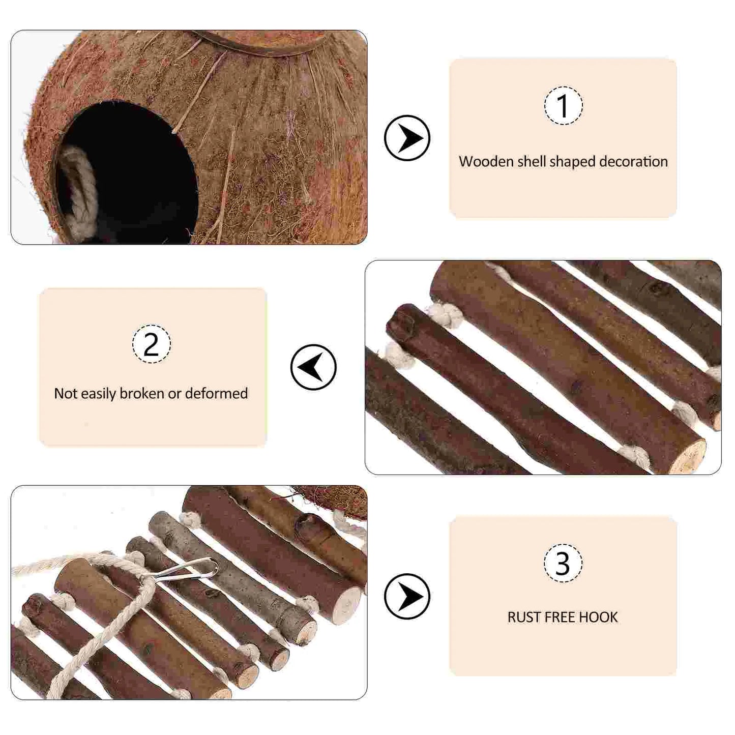 Hermit Cave Habitat with Ladder Hanging Ring Coconut Shell