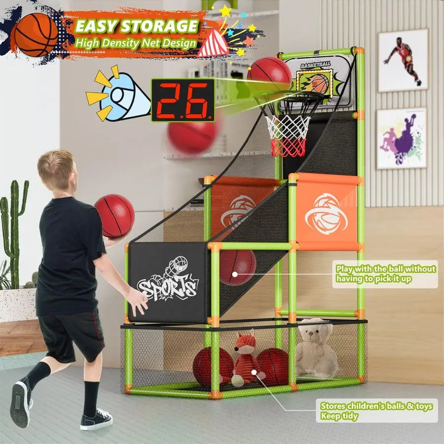 Basketball Game Set with Electronic Scoreboard and LED Lights