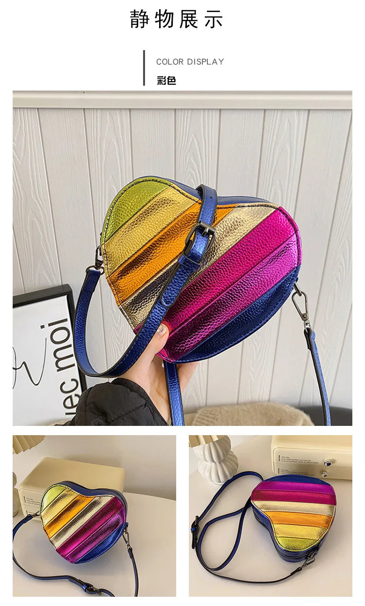 Fashion Design Mini Rainbow Heart Colorful Cross Body Bag
