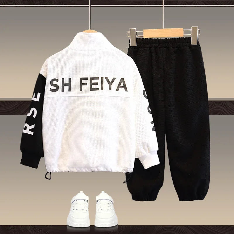 Boys Letter Zip Jacket Coat 2pcs Outfit Tracksuit