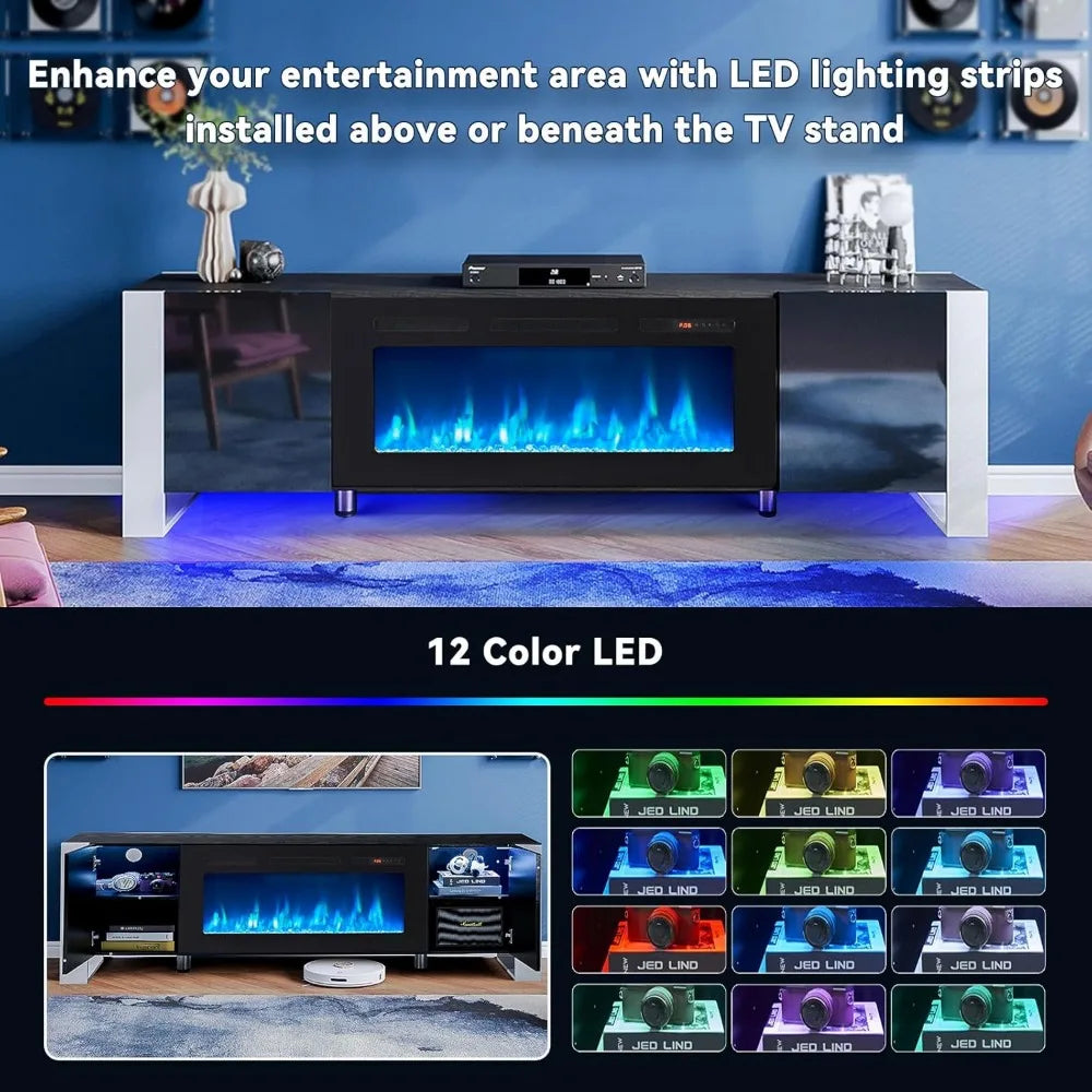70" Fireplace TV Stand With 36" Electric Fireplace with LED Lights, Adjustable Legs TV