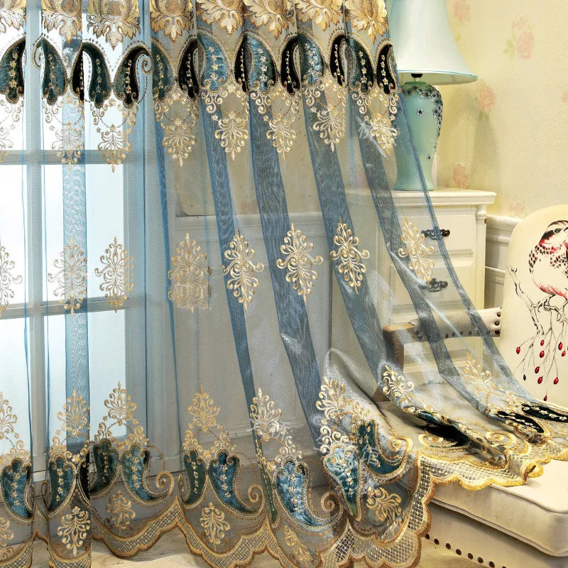 European embroidered finished window screen curtains