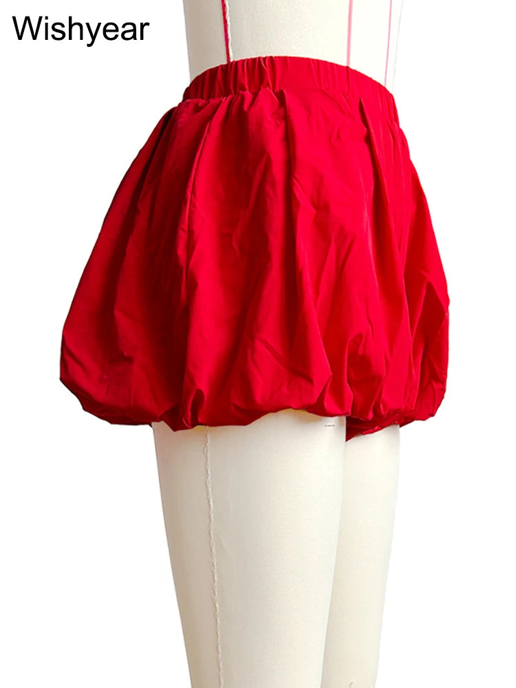 Casual Pleated Double Bubble Baddie Shorts for Women