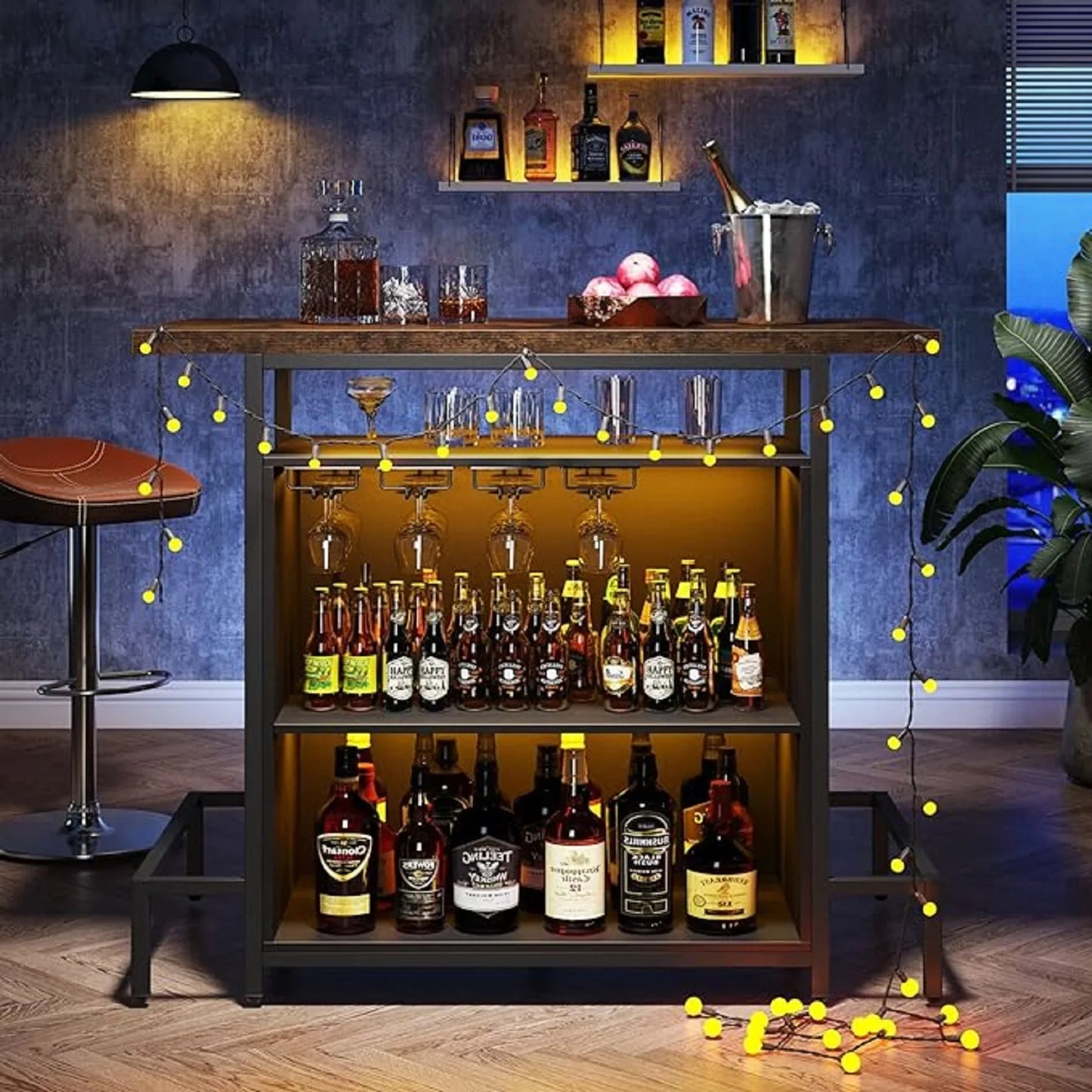 Tribesigns 3-Tier Liquor Bar Table with Stemware Rack and Wine Storage