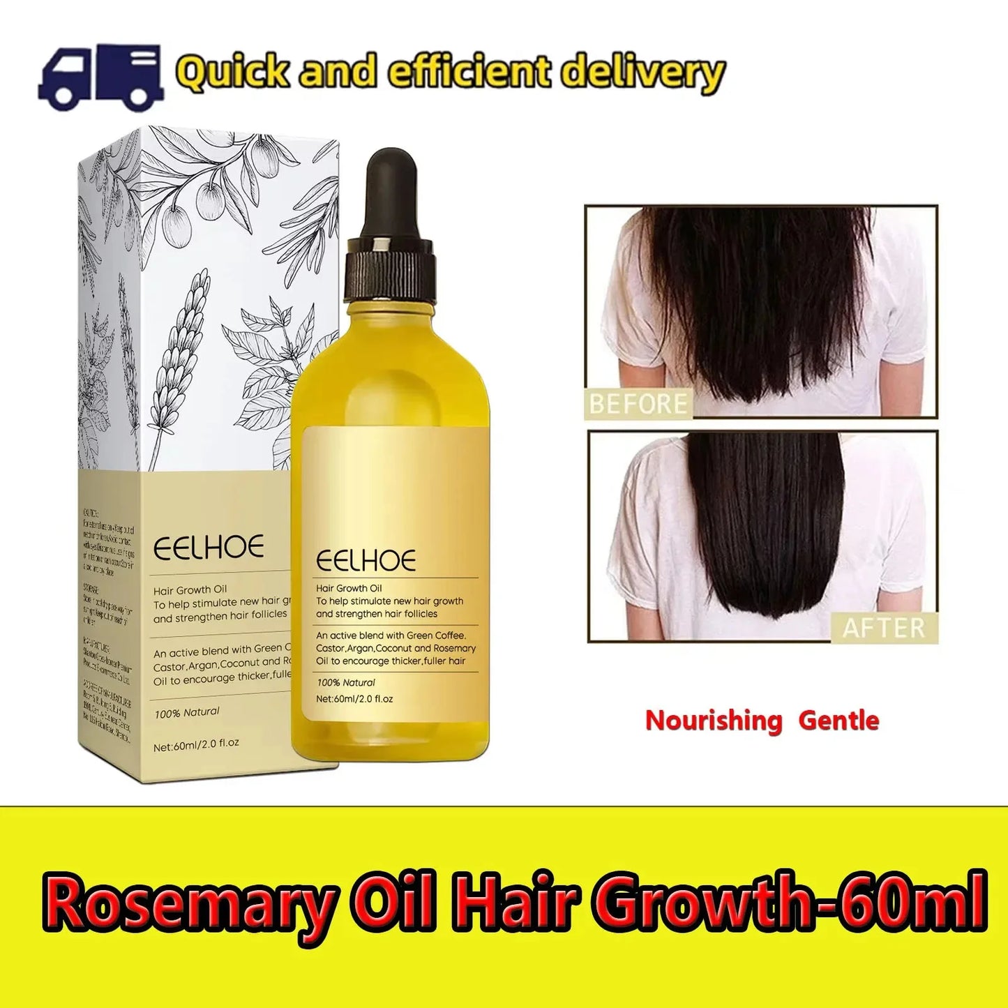 60ml Rosemary Anti-loss Hair Regrowth Essential Oil Scalp Treatment