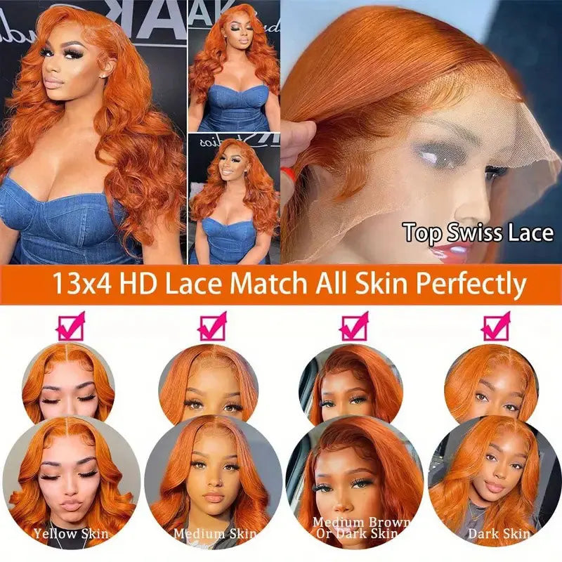 Ginger Orange Lace Front Wig Human Hair Body Wave 13x4 Transparent Lace