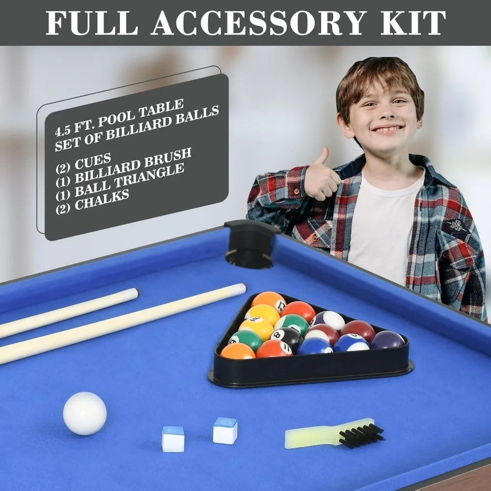 4.5Ft Pool Table W/ 2 Cue Sticks, Full Set of Balls