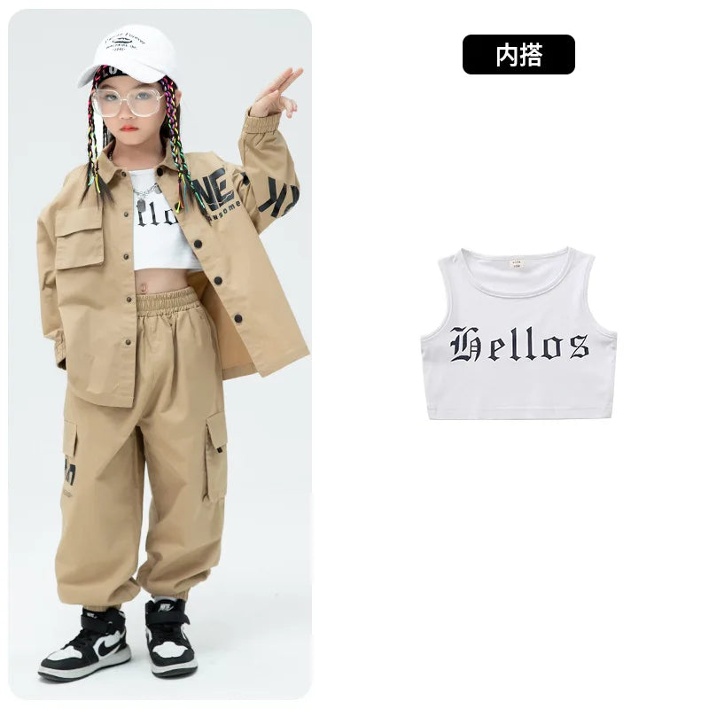 Kid K pop Hip Hop Clothing Khaki