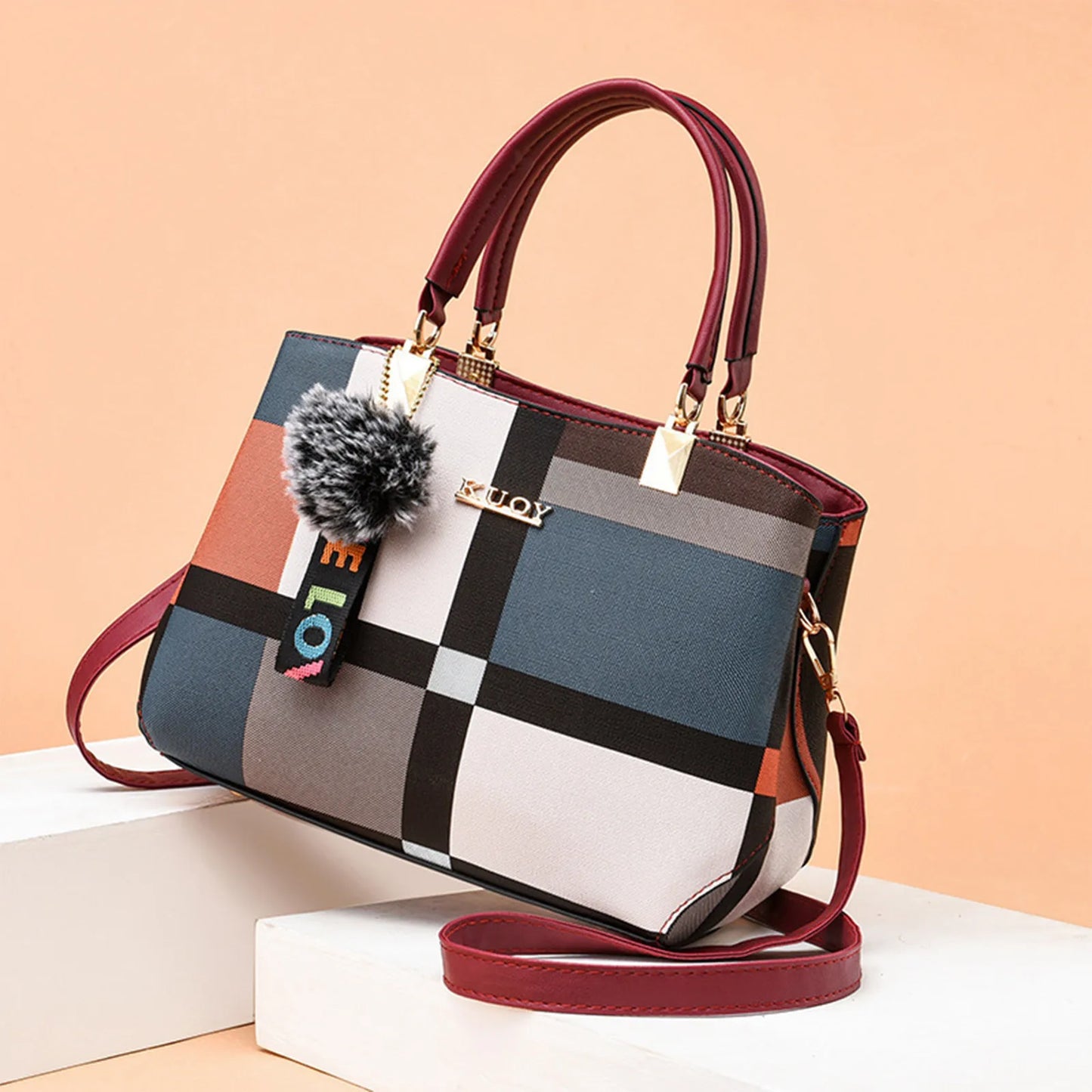 Plaid Pattern Shoulder Tote
