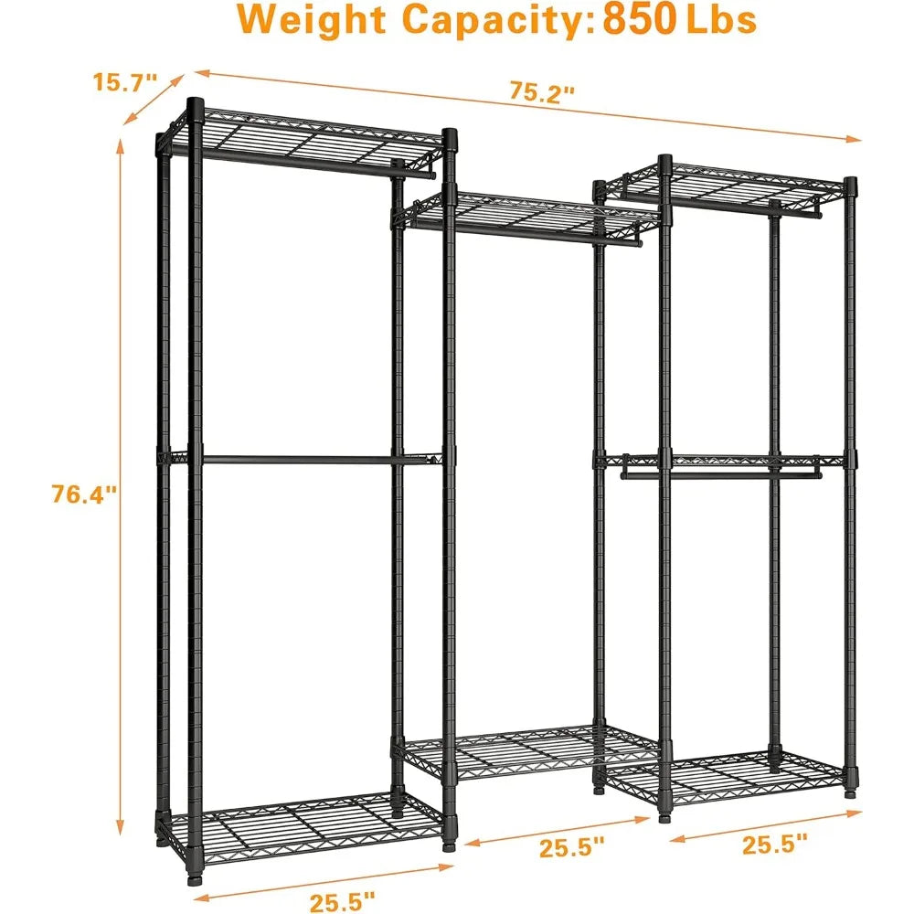 T3 Portable Clothes Rack Heavy Duty with 5 Hang Rods & 7 Shelves