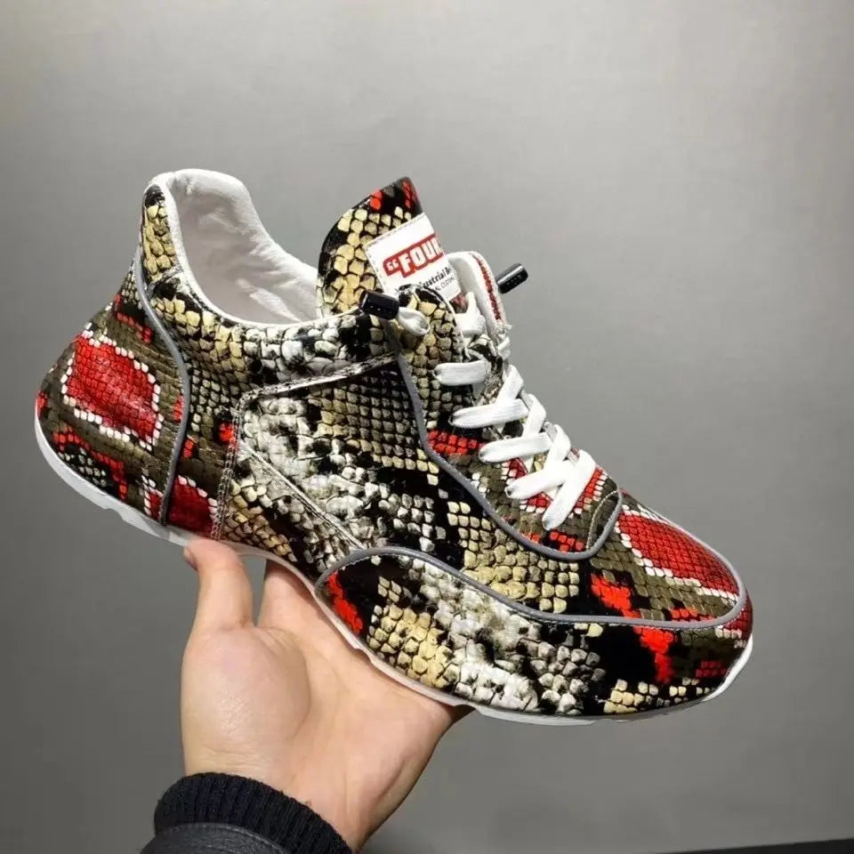 new snake pattern men's leather casual shoes