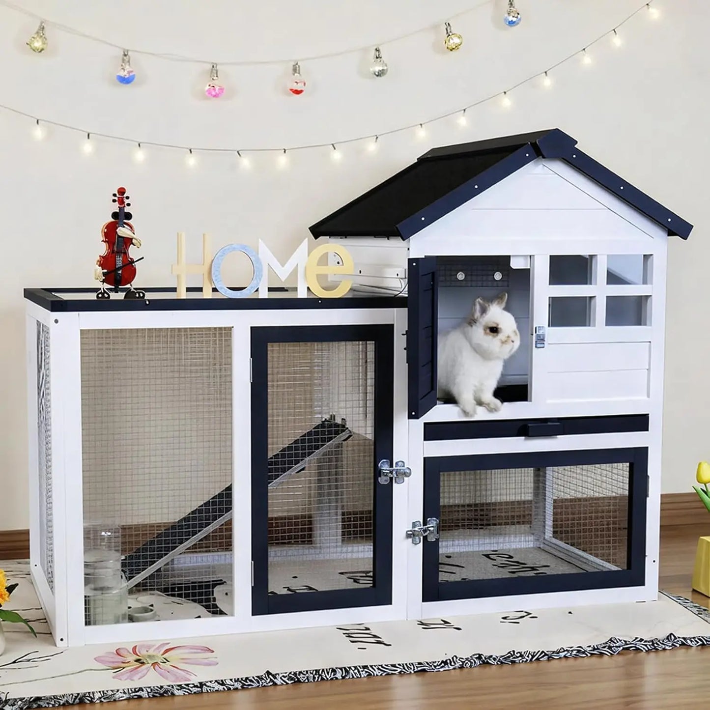 Rabbit Cage Indoor/Outdoor with Metal Mesh Floor & Removable Tray