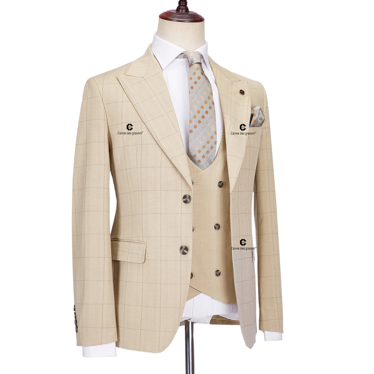 Tailor-Made Khaki Suits Slim Fit Jacket Vest Pants 3 Pcs Set