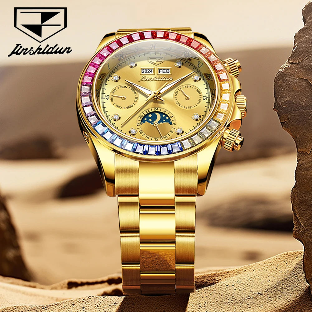 Fully Automatic Rainbow Gemstone Bezel Mens watch