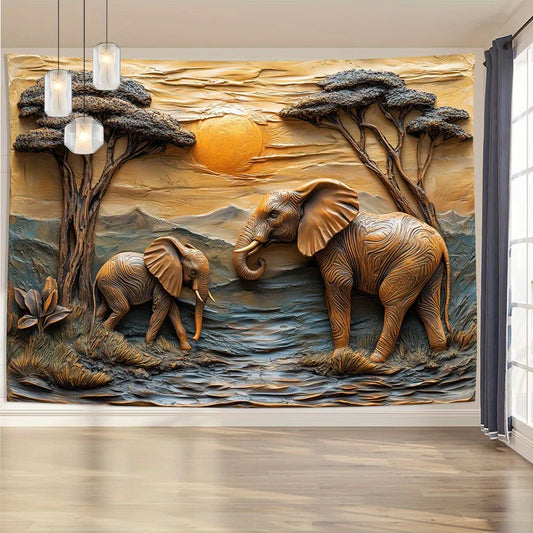 3D Elephant Wall Cloth-Realistic Texture Tapestries