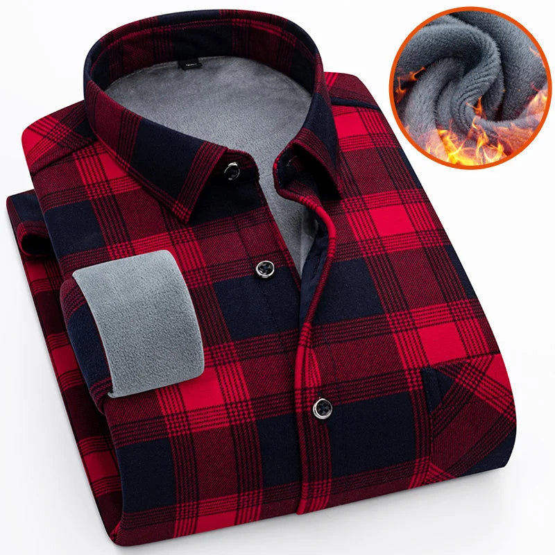 Men Business Plaid Shirt Long Sleeve