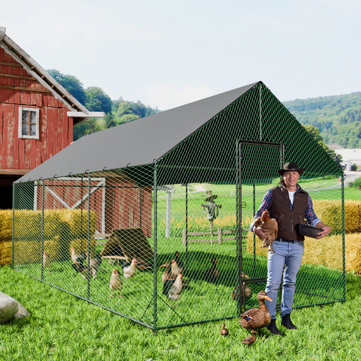L XL XXL Heavy Duty Metal Chicken Coop w/ Cover