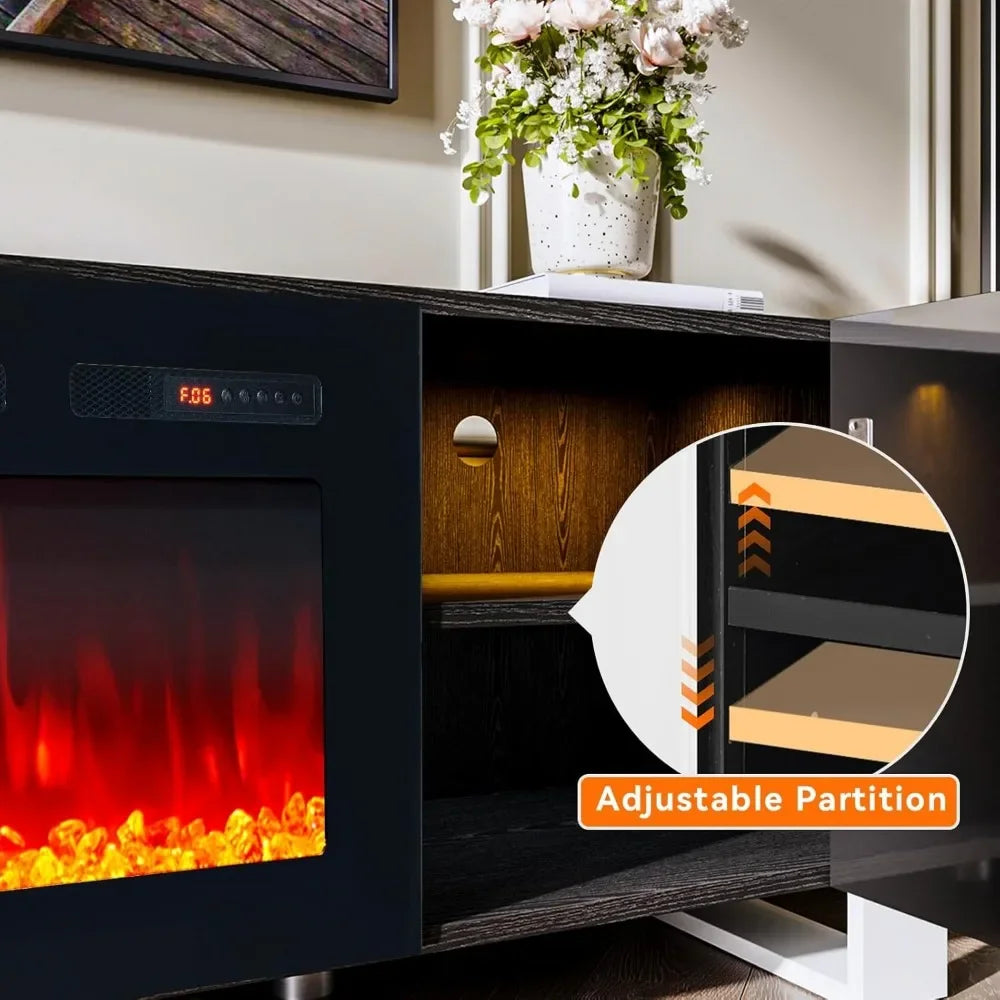 70" Fireplace TV Stand With 36" Electric Fireplace with LED Lights, Adjustable Legs TV