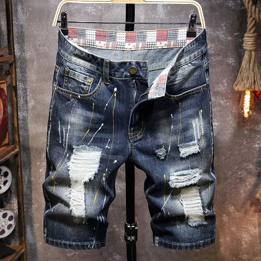 Graffiti Ripped Big Hole Denim Shorts