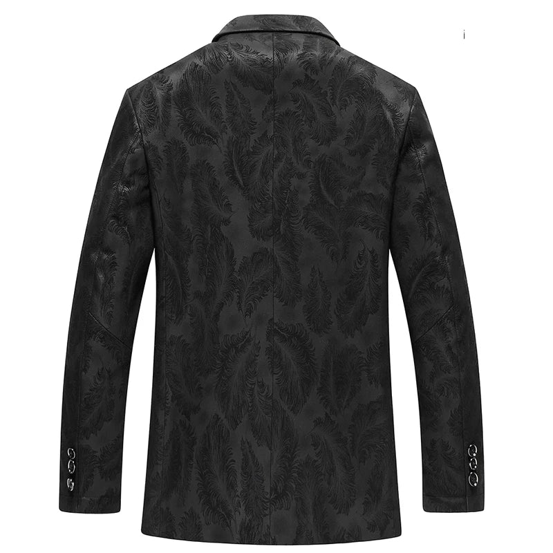 Genuine Leather Feather Printed Slim Suit Coat