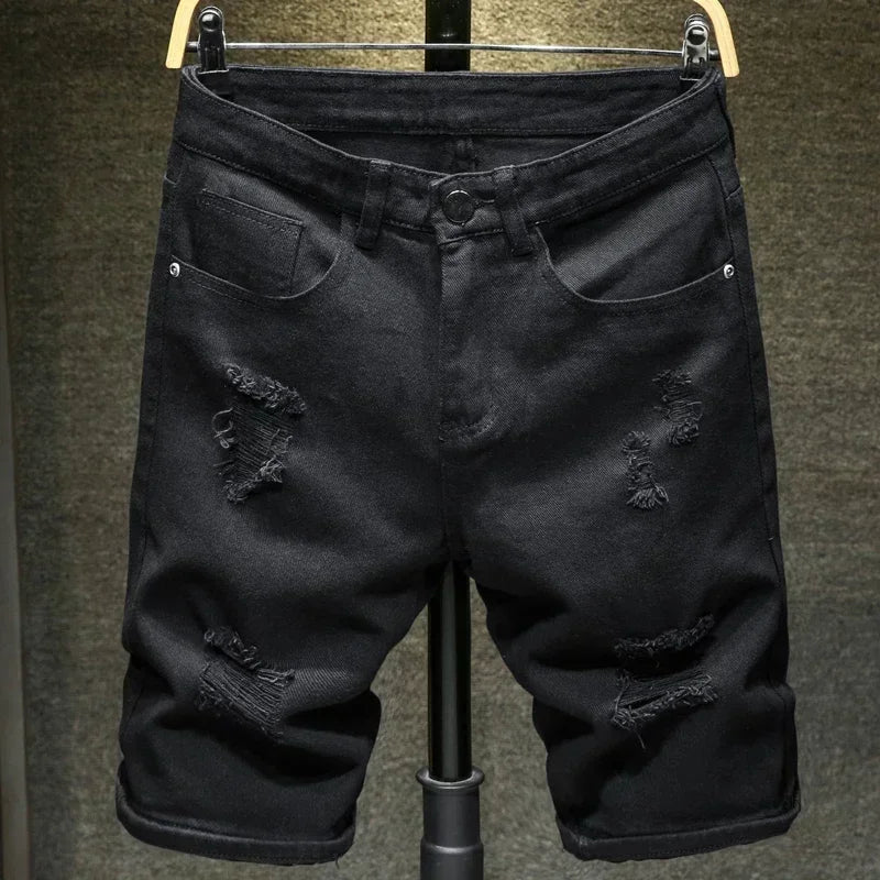 Streetwear Ripped White Denim Shorts