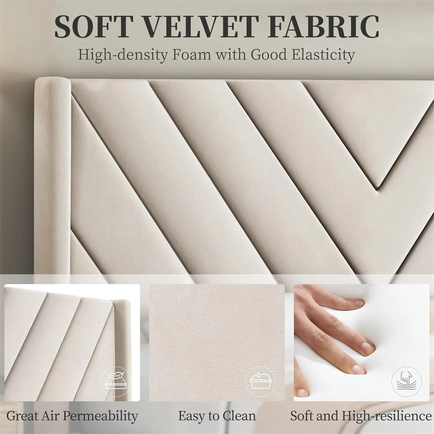 Queen Bed Frame with Upholstered Headboard